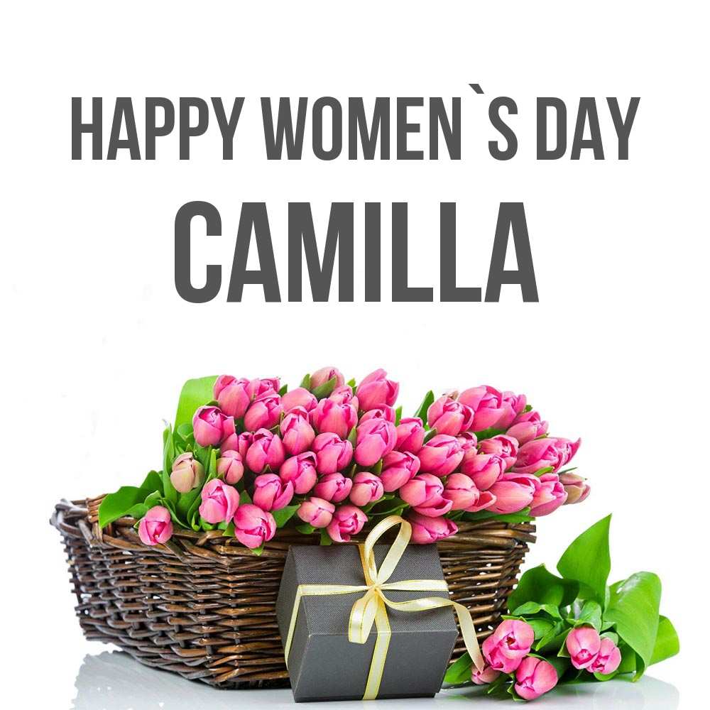 Greetings card с именем, Camilla happy women`s day цветы Greetings with text for free download 